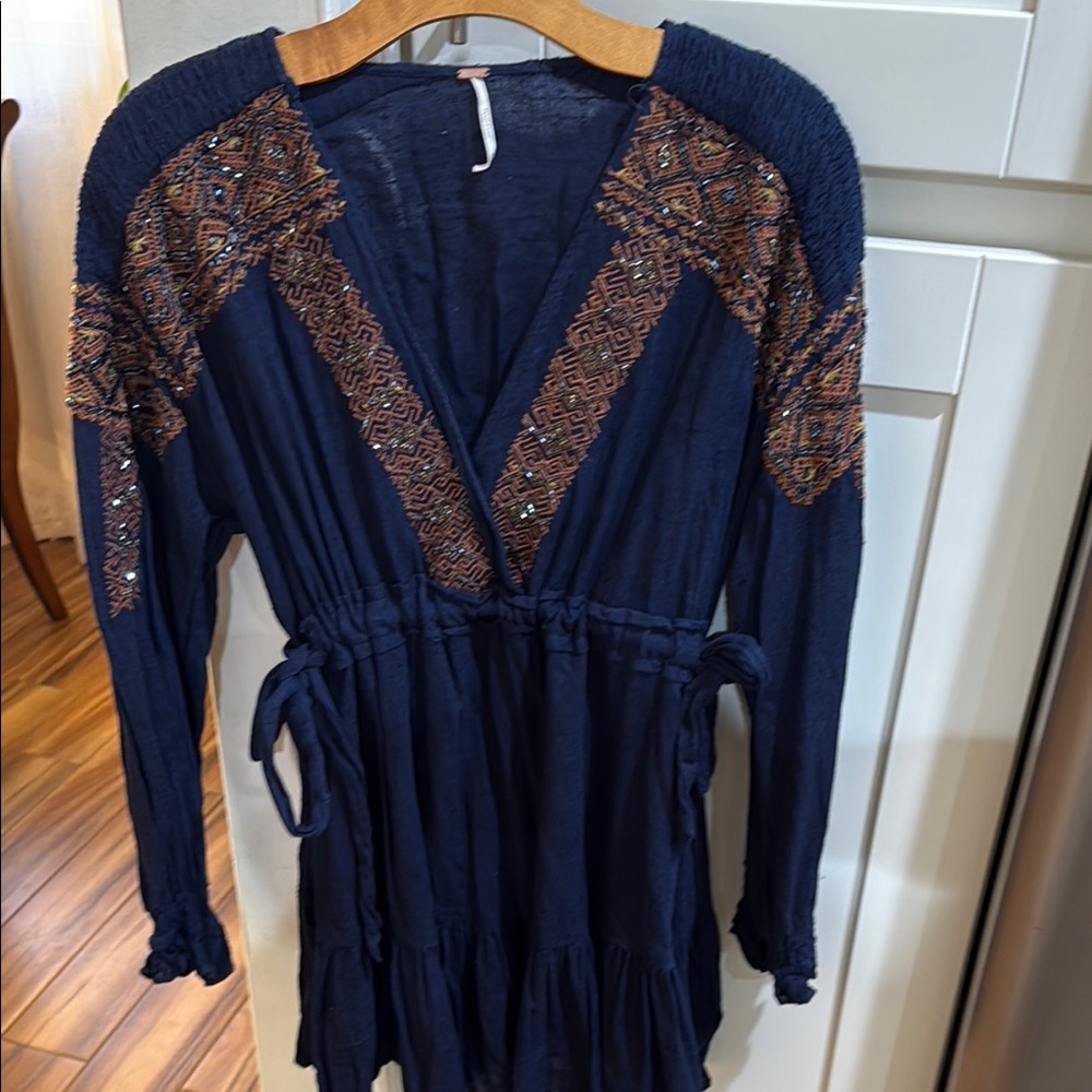 Free people Navy Boho Embroidered Dress